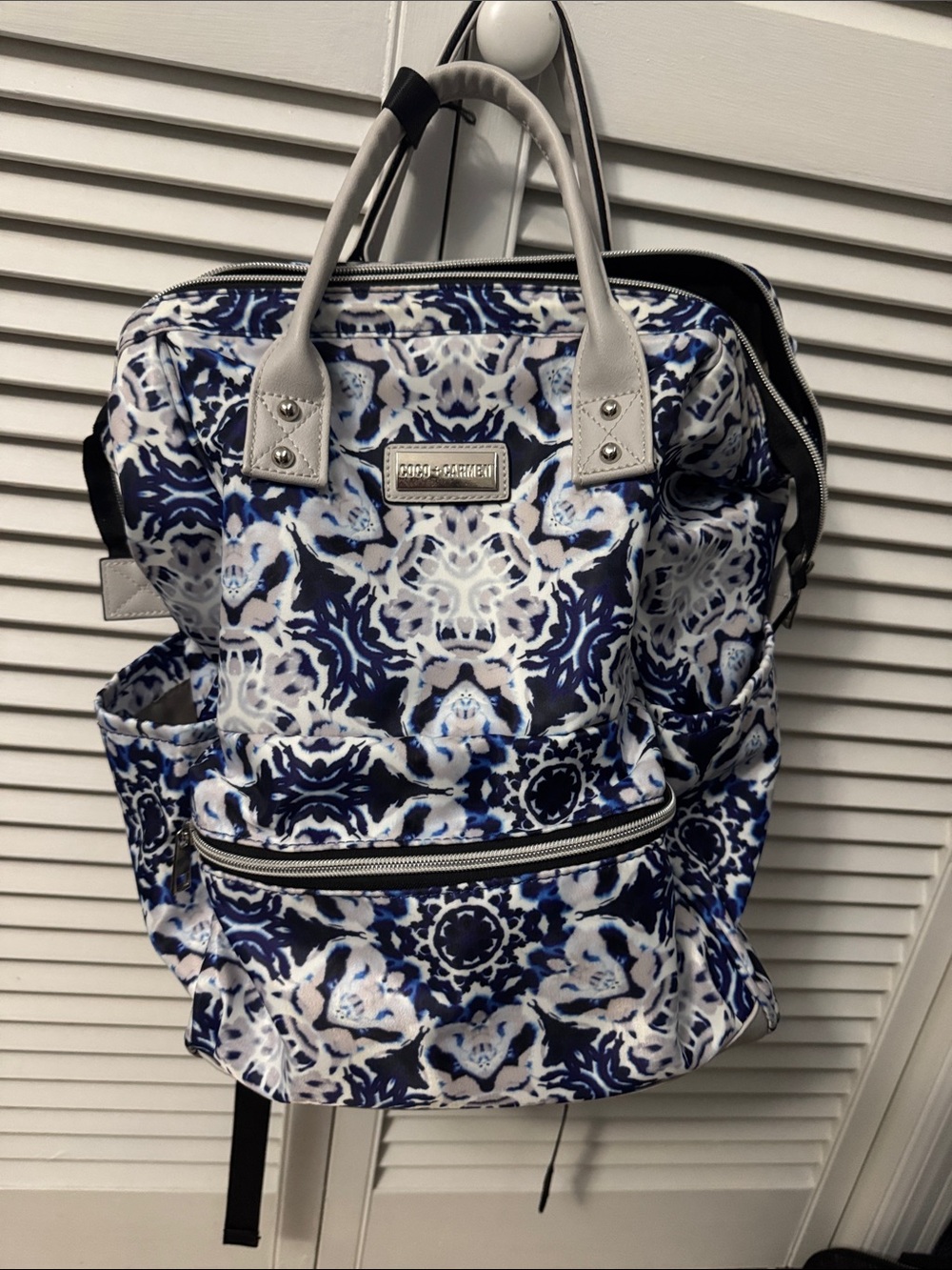 Coco & Carmen -Navy & White Patterned Women’s Backpack Tote